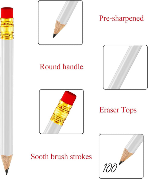 Outus White Golf Pocket Pencils with Eraser, 72 Pieces, Hexagon Shaped, Multi-Functional, Non-Toxic, Smooth Brush Strokes, Suitable for Parties, C...