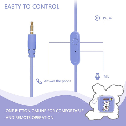Cute Rabbit Kids Earbuds, Earbuds for Kid Size Wired Earphones & in-Ear Headphones with Microphone and Lovely Earbuds Storage Case Gifts for Schoo...
