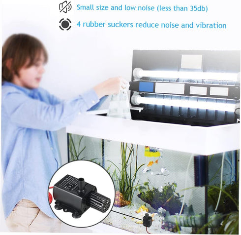 Decdeal Water Pump Aquarium, Submersible Water Pump, DC 12V 5W, Mini quiet Pump for Pond Aquarium Fish Tank, 280L/H, Lift 300cm...