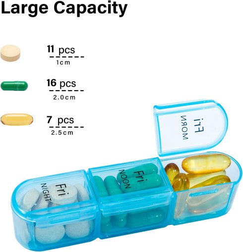 Daviky Pill Organizer 3 Times a Day, Daily Pill Box 7 Day, Weekly Cases Medicine Organizers to Hold Vitamins and Medication...