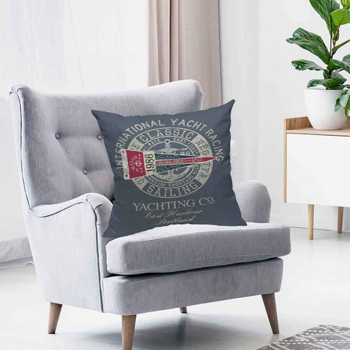 HOSNYE Yacht Racing Sailing Regatta Cotton Linen Throw Pillow Case Flag Nautical Badge Club Pillow Cushion Covers Home Sofa Decorative 18 X 18 Inc...
