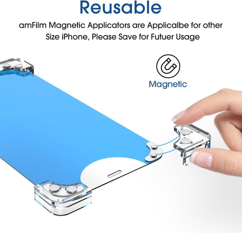 amFilm Magnetic OneTouch 3 Pack Compatible with iPhone 12 Pro Max 6.7" Screen Protector Tempered Glass Accessories, Premium Easiest Installation K...