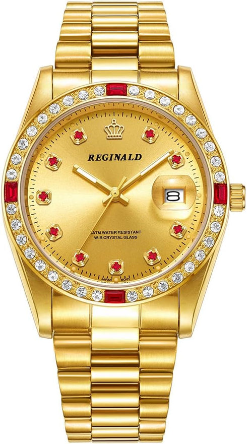 Reginald Mens Watches Hands Sapphire Full Gold Stainless Steel Quartz Dial Unisex Watch...