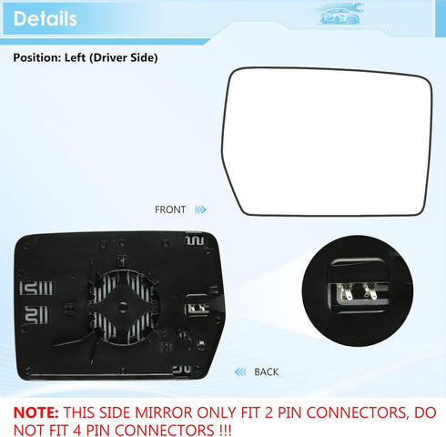 Driver Side Heated Mirror Glass Compatible with 2004-2014 Ford F150 Exterior Side View Convex Mirror, Replace# 4L3Z-17K707-DB (Left)...