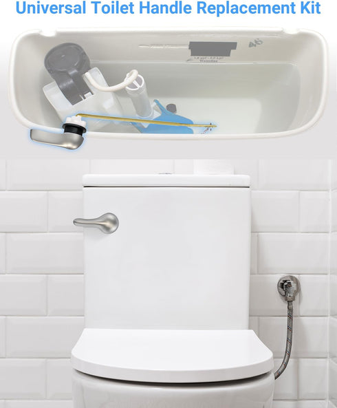 Universal Toilet Handle Replacement Kit Front Mount Toilet Lever Replacement with Stainless Steel Flapper Chain, Toilet Repair Kit Compatible with...
