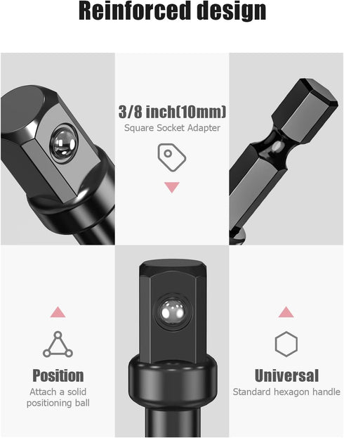 3/8 Impact Adapter, 10 Pack 3/8 Socket Adapter 1/4 Inch to 3/8 Socket Adapter Kit for Impact Driver, Automotive DIY, Extension Socket Driver Bits,...