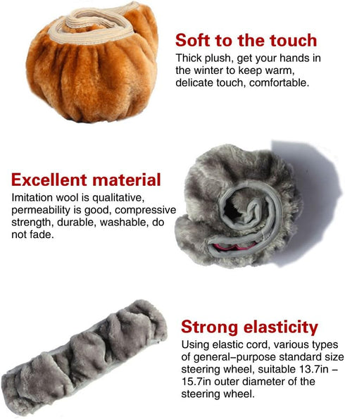 Tianmei Soft Faux Wool Winter Car Stretch-On Steering Wheel Cover (Diameter 13.7in-15.7in,Plush Gray)...