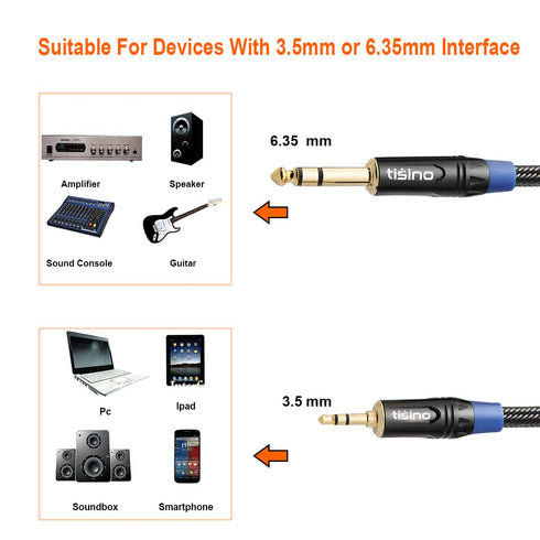 tisino 1/8 to 1/4 Stereo Cable, 3.5mm to 1/4 Adapter Aux Cord Stereo Audio Cable for Guitar, Keyboard Piano, Laptop, Home Theater Devices, Speaker...