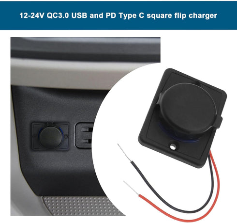 Type C USB Car Charger Socket Power Outlet with Dustproof Cap Dual Port QC3.0 USB & PD Type C 12-24V 18W Quick Charge Socket Panel for Cars RVs Bu...