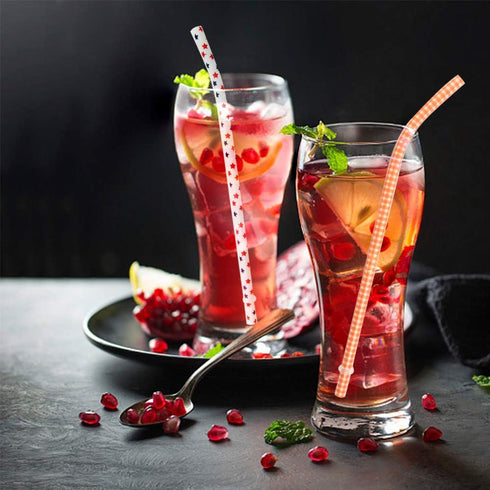 50 Pack Bent Reusable Straws, BPA-Free, 9" Colorful Hard Plastic Stripe Drinking Straw for Mason Jar Tumbler, Family or Party Use With Cleaning Br...