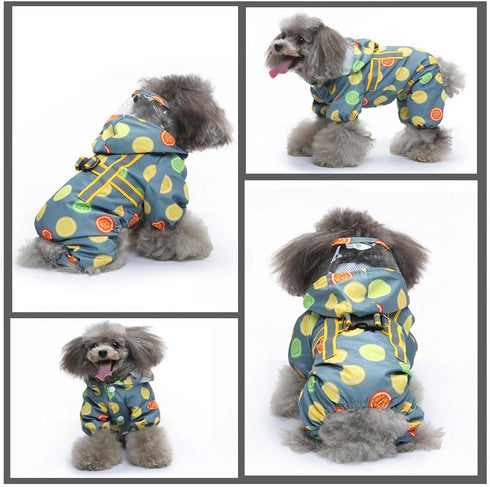 Pet Dog Raincoat Four Legs Reflective Raincoat Orange Pattern Four Seasons Universal...
