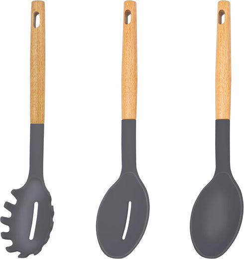 Silicone Cooking Spoons Set of 3, Nonstick Kitchen Solid Slotted Spoon Pasta Server for Cookware Serving Stirring, Heat Resistant Kitchen Utensils...