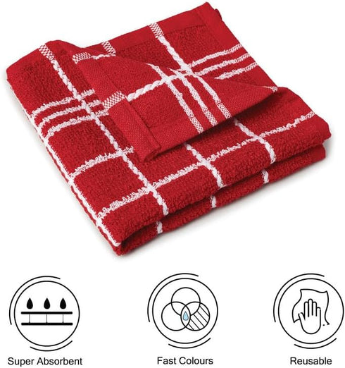 Encasa Terry Cloth Dish Towel Set | 12x12 in Super Absorbent Multipurpose Kitchen Towels for Drying and Cleaning - Pack of 12 – Terry Red...