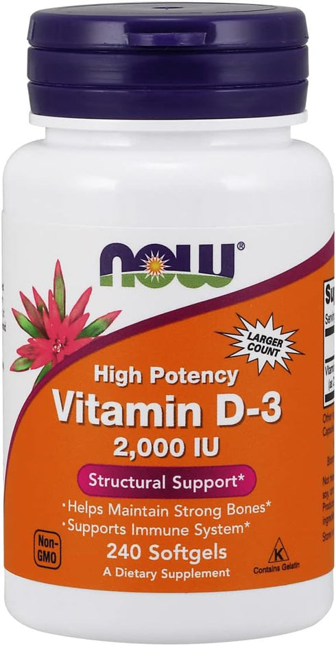 NOW Foods Vitamin D-3, Structural Support 2000 I.U, 480 Softgels...