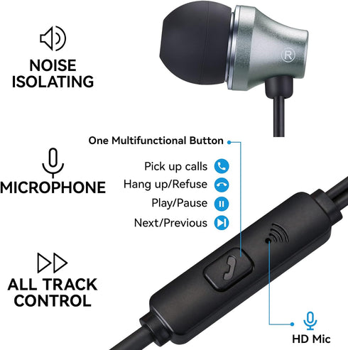 iRAG A101 Wired Earbuds Headphones for School Noise Isolating in-Ear Earphones with Microphone Remote with 3.5mm Plug in Audio Jack (Gun Metal)......