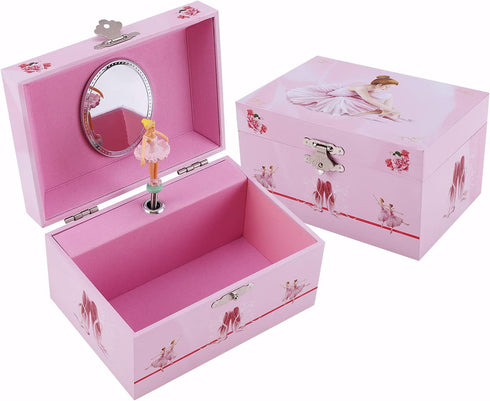 Musical Jewelry Box with Spinning Figurines Music Box Jewel Storage Case Best Gift Toys for Girls (Light Pink Ballerina)...