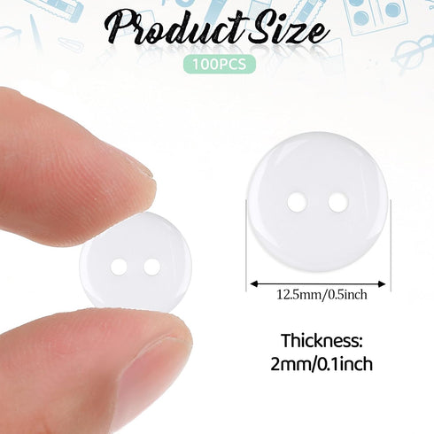 100pcs 1/2 Resin 2 Hole Buttons with Storage Box, 1/2 Inch White Round Sewing Buttons Shirt Buttons Bulk for Crochet Projects Crafts Eye Replaceme...