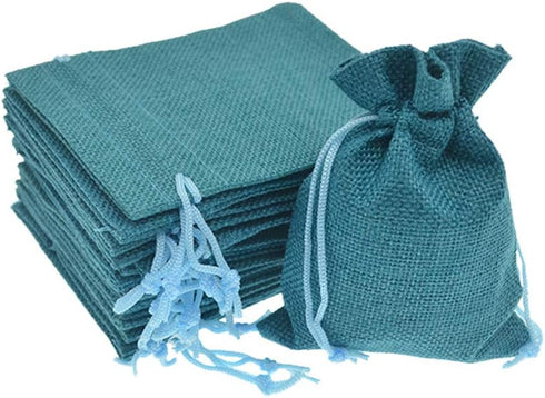 Burlap Bags with Drawstring, 2.7x3.5 Inch Jute Sacks Jewelry Candy Pouch Christmas Wedding Party Favor Gift Bags 20pcs (Peacock Blue)...