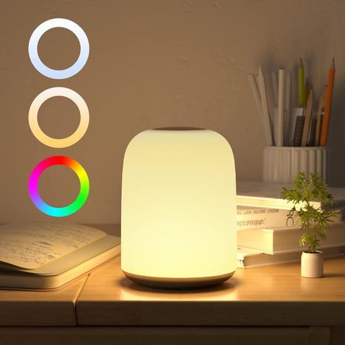 Hifree Touch Bedside Table Lamp,Portable USB-C Rechargeable Night Light for Kids. RGB Dimmable with 3 Modes for Bedroom, Nursery,Living Room. Soft...