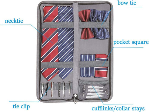 Modoker Mens Gift Tie Case for Travel Necktie Carrier Organizer Bag Storage Cufflinks and Suit Accessories,Blue...