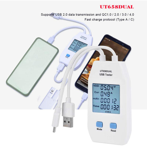 USB Meter, Digital LCD Display Voltmeter Ammeter Detector Power Tester Multimeter for Measuring Voltage, Current, Capacity, Energy, Resistance, Ca...