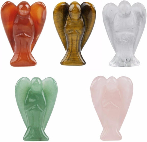 Rockcloud Healing Crystal Gemstone Carved Pocket Guardian Angel Figurines 1.5 inch...