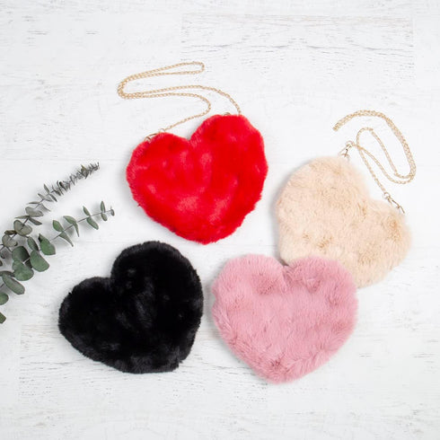 Heart Shape Handbag Cute Girls Purse - Fluffy Faux Fur Bag Women Crossbody, Valentines Day Bow Tie Ribbon Shoulder...