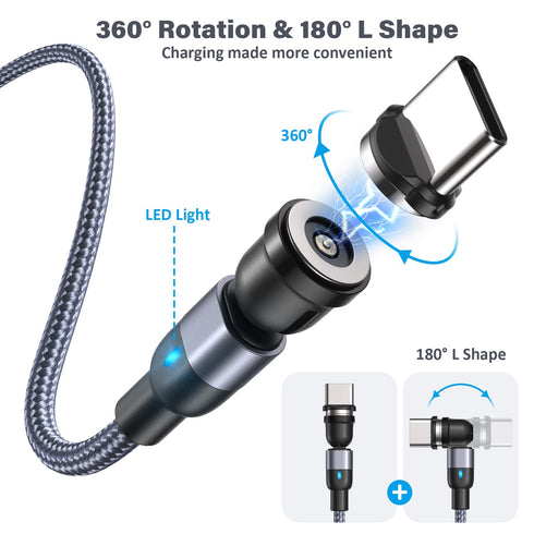 Magnetic Charging Cable 4 Pack (3.3ft/6.6ft/6.6ft/10ft), 540 Degree Rotating Magnetic Phone Charger Cable, 3 in 1 Nylon Braided Magnetic USB Cable...