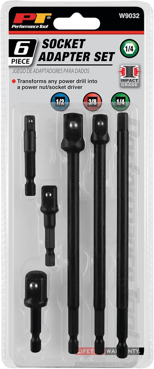 Performance Tool W9032 2" and 6" Socket Adapter Set - 6 Pieces, Impact Grade Steel, Versatile Socket Compatibility...