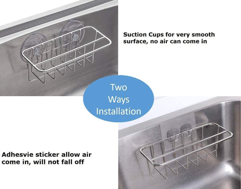 Sink Caddy Sponge Holder for Kitchen Sink Dish Cloth Hanger 2 Suspension Options(Suction Cups and Adhesive Hook), SUS304 Stainless Steel, Silver...