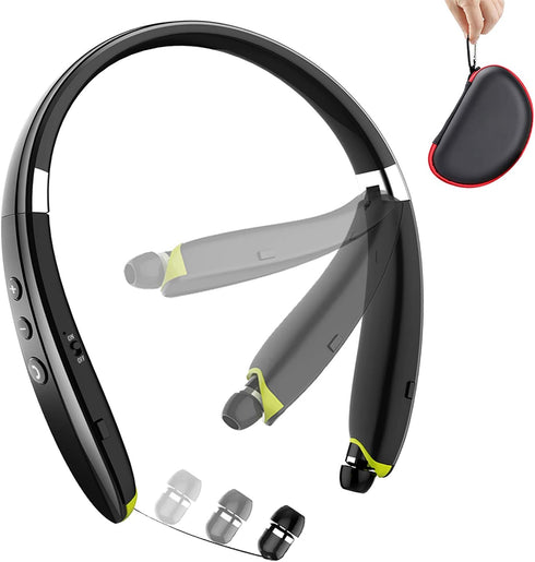 Bluetooth Headphones, Upgraded Foldable Wireless Neckband Headset with Retractable Earbuds, Noise Cancelling Stereo Earphones with Mic for Workout...