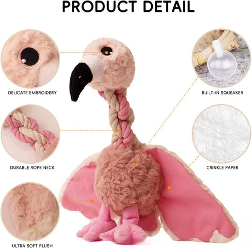 Cute Animal Squeaky Dog Toys for Large and Medium Breed Dogs and Pupplies, Stuffed Dog Chew Toys with Crinkle Paper and Durable Ropes, Soft Tug Pl...