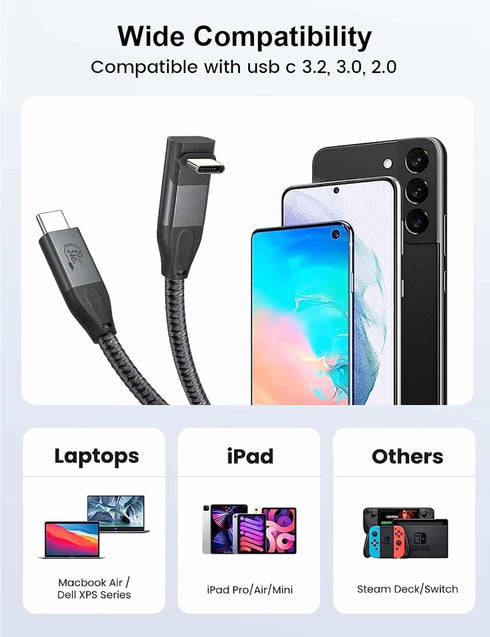 XAOSUN USB C to USB C Cable, 90 Degree USB C 3.2 Cable 20Gbps Data Transfer 4K Video Monitor Cable Right Angle 240W Fast Charging for Thunderbolt ...