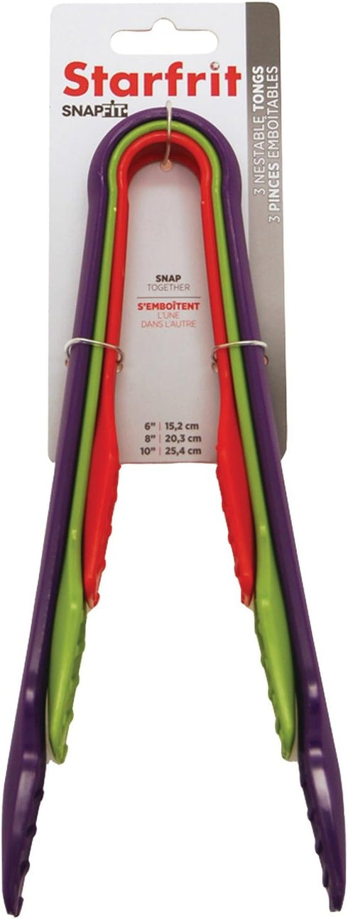 Starfrit Set of 3 Snap Fit Tongs, Red/Green/Blue...