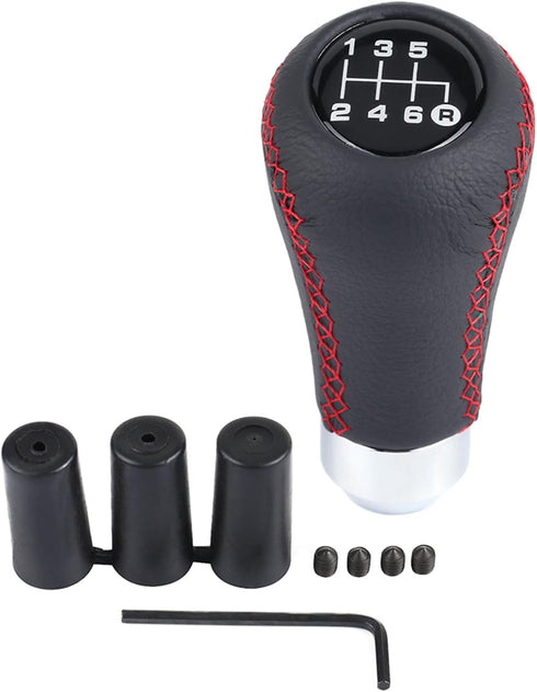 Gear Shift Knob, Red Gear Knob Universal Car Gear Knob Shifter PU 6 Speed Gear Shift Knob Shifter Stick Head with 3 Hoses Spade Shift Knob Manual ...