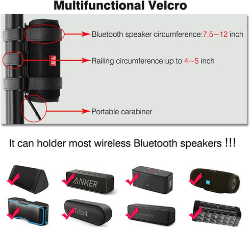 Portable Speaker Mount for Golf Cart Railing Bike or Boat -Waterproof Outdoor Adjustable Strap for Most Bluetooth Wireless Speakers Attachment Acc...