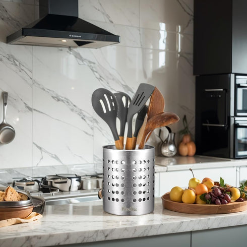 KSENDALO 304 Stainless Steel Utensil Holder Sturdy Silverware Drainer Basket, Utility Utensil Drying Rack Silverware Drying Rack for Countertop, S...