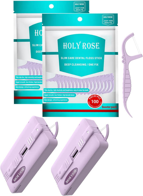 Holy Rose Portable Dental Floss Picks Dispenser - 220 Count Twin-Line Mint Flossers, Bagged Super Tuffloss, Double-line Design Action System for S...