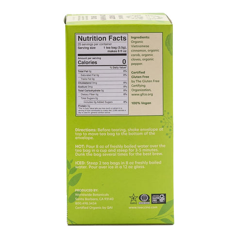Worldwide Botanicals Sweet Cinnamon Spice Herbal Tea - Organic, Caffeine Free, Kosher, Naturally Sweet, 50% More Herbs - 25 Tea Bags...