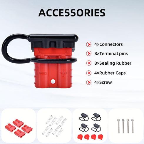4 Pcs 6-10 Gauge Anderson Connector Plug 50A 12-36V Battery Quick Connector Red Battery Quick Disconnect Wire Harness Plug Kit for Winch Car Auto ...