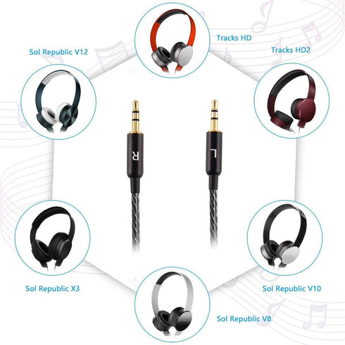 Sqrmekoko OFC Upgrade Audio Cable Cord for Sol Republic Master Tracks HD V8 V10 V12 X3 Headphone (Black)...