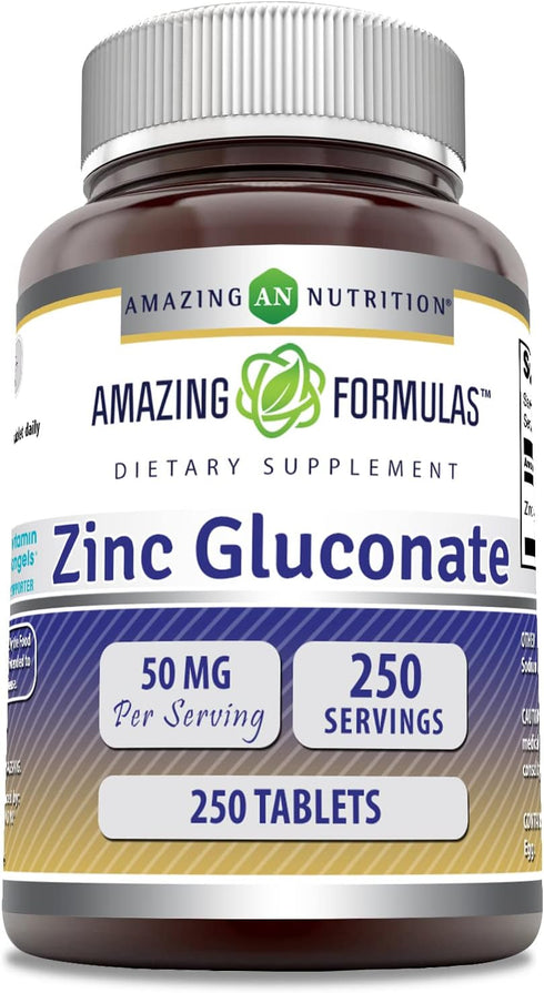 Amazing Formulas Zinc Gluconate 50mg 250 Tablets Supplement | Non-GMO | Gluten Free | Made in USA...