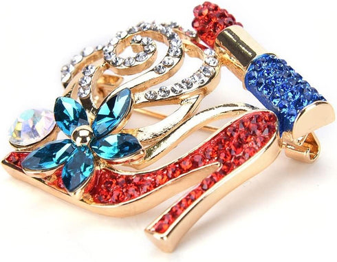 Lip Stick and High Heel Brooch for Women's Fashion Crystal Brooch Pin...