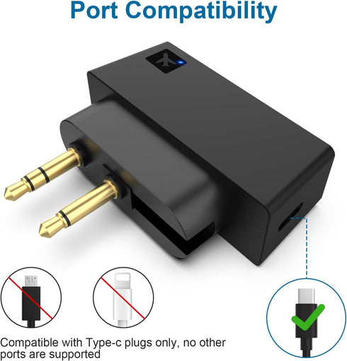 Airplane Bluetooth Audio Adapter for Wireless Headphones and Any 3.5mm Aux Jack on Airplane, Bluetooth 5.3 Transmitter Receiver Fits for TV, iPad,...