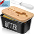 Black Ceramic Butter Dish with Lid - Large Countertop Butter Holder, Perfect for 2 Sticks, Includes Knife and Sponge Scrubber...