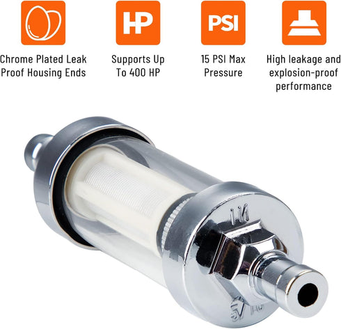 5/16 inch 9747 Inline Fuel Filter With Clear View Glass And Chrome (2)...