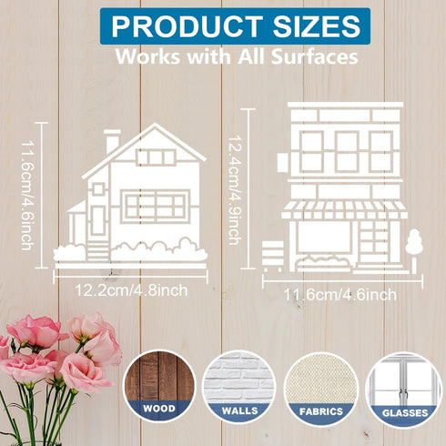 10pcs House Building Stencil 6×6inch Modern City Buildings Stencil with Paint brush Reusable Town Rural Architecture Drawing Template for DIY Craf...