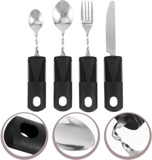iplusmile 4PCS Adaptive Utensils Built up Bendable Fork Spoon Cutter Teaspoon Easy Grip Silverware for Adults Elderly Disabled Hand Tremors...