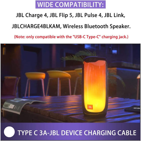 USB Fast Power Charger Charging Cable Cord Compatible with for JBL Flip 5, JBL Flip 6, JBL Charge 4, JBL Charge 5, JBL Pulse 4, JBLCHARGE4BLKAM Wi...