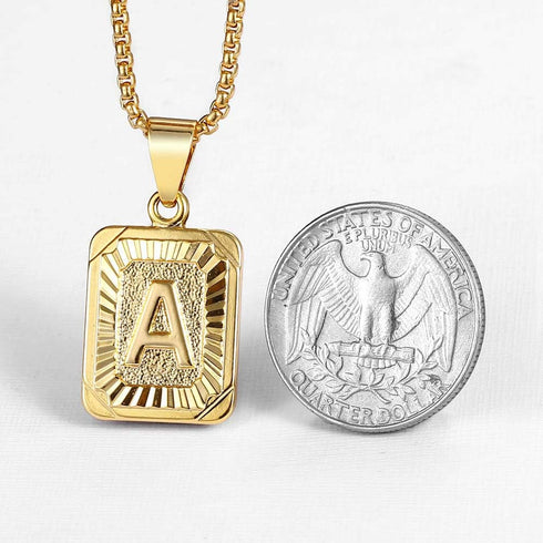 Trendsmax Initial A-Z Letter Pendant Necklace Mens Womens Capital Letter Yellow Gold Plated Stainless Steel Box Chain 22inch...
